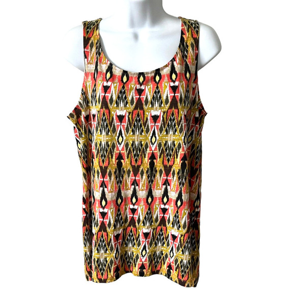 J. Jill Aztec Sleeveless Tank Top M Scoop Neck 100% Cotton Multi-Colored Ikat - Picture 2 of 6